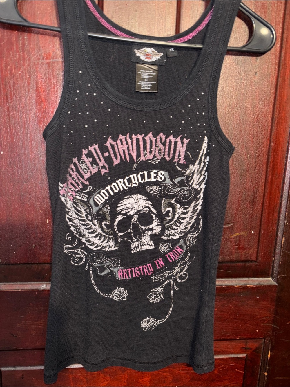Harley-Davidson Black Tank Top with Pink and White Skull Graphic